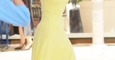 Eva Longoria looked radiant in a chiffon yellow midi-dress as she joined a host of celebrity jury members ahead of the opening ceremony of Cannes Film Festival