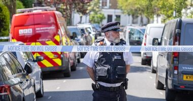 A property belonging to Keir Starmer caught on fire in the early hours of this morning. Pictured is an officer guarding the scene