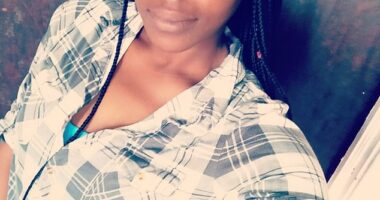 Karl Mayberry, 34, is accused of murdering his partner, Alvatyne Thomas (pictured), 31, in December 2021, then searching online for 'first-degree murder defenses' and 'can he say she say be used against a person for murder in Missouri'