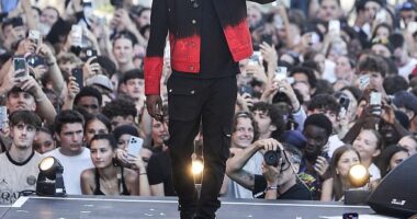 French rapper Werenoi (pictured in July 2024) has reportedly died of a cardiac arrest at the age of 31 just hours before he was due on stage