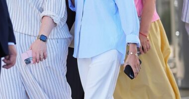 Michelle Keegan, 37, looked typically chic as she departed Hotel Martinez during Cannes Film Festival on Friday