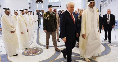 President Donald Trump marveled at the marble in the Amiri Diwan, the official workplace of Qatar's Emir Sheikh Tamim bin Hamad al-Thani