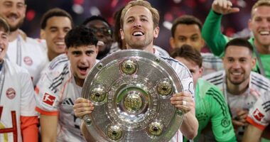 Harry Kane has finally lifted the first trophy of his career after winning the Bundesliga with Bayern Munich
