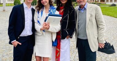 Catherine Zeta-Jones and Michael Douglas both have impressive CVs filled with Hollywood hits, such as Chicago , Fatal Attraction and The Mask of Zorro - and now, their two lookalike children are striving to following in their footsteps. Pictured, the family together