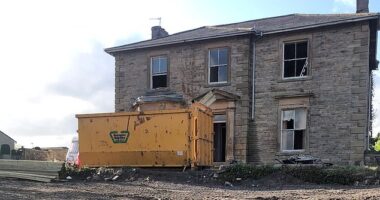 A retired couple have revealed how they transformed their once 'derelict' 140-year-old mansion into a 'party house' worth £1 million (pictured before they began restoration)