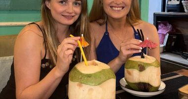 Bethany Clarke (left) with her friend Simone White, who died in Laos after the two women drank contaminated vodka shots