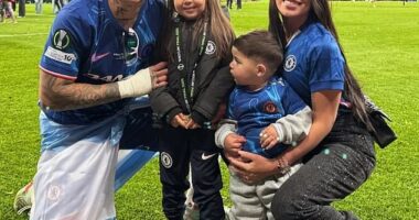 Enzo Fernandez invited his girlfriend and their children onto the pitch after Chelsea's victory in the Conference League final
