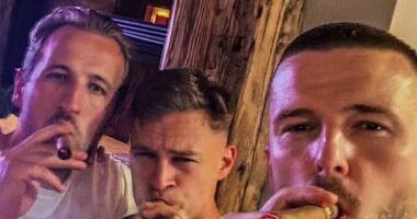 Harry Kane partied the night away with Bayern Munich's stars after winning the Bundesliga (pictured with Joshua Kimmich and Eric Dier)
