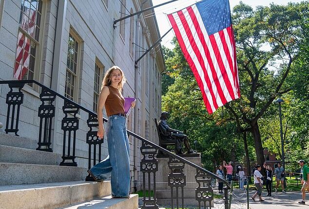 As Donald Trump wages his war on foreign students at Harvard, the academic future of Princess Elisabeth of Belgium now hangs in the balance (pictured on her first day at Harvard in September 2024)