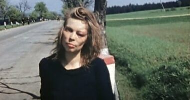 For years, ever since the footage appeared in TV documentaries and online, the identity and fate of the so-called 'Lost German Girl' has proved captivating. Above: The woman was filmed by US Army captain Oren W. Haglund on a road towards Pilsen on May 7, 1945