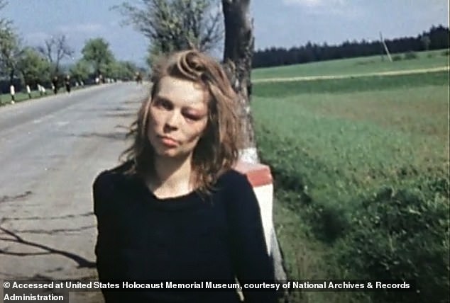 For years, ever since the footage appeared in TV documentaries and online, the identity and fate of the so-called 'Lost German Girl' has proved captivating. Above: The woman was filmed by US Army captain Oren W. Haglund on a road towards Pilsen on May 7, 1945