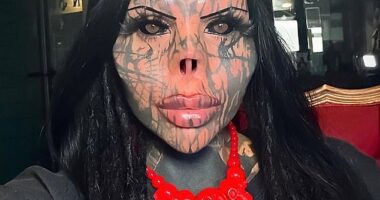Toxii, 31, from Belgium, started her body modification journey four years ago and now looks worlds away from her former self