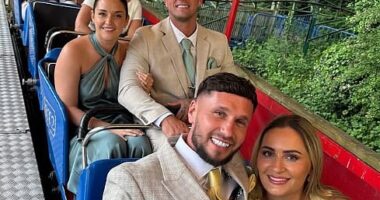 Jacqueline Jossa and Dan Osborne looked close as they cosied up to one another at a friends' wedding on Saturday