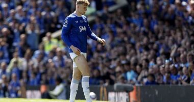Jarrad Branthwaite was forced off in Everton's last-ever match at Goodison Park on Sunday