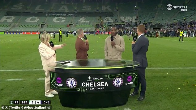 Joe Cole (second left) was seen looking for his son as the TNT broadcast cut to the pundits