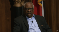 Clarence Thomas speaking during an interview.