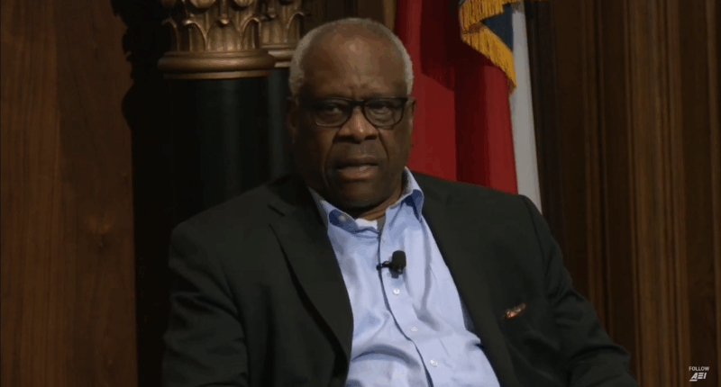 Clarence Thomas speaking during an interview.