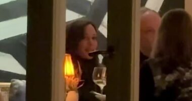 Former US vice president Kamala Harris is pictured dining alongside her husband Doug Emhoff at Bather's Pavillion in Sydney on Friday night