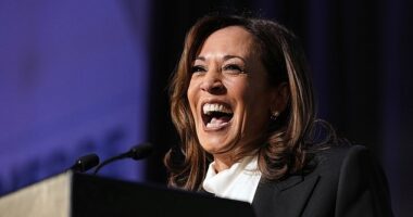 Former Vice President Kamala Harris delivers the keynote speech at the Emerge 20th Anniversary Gala