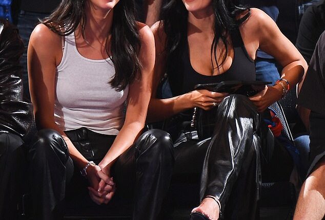 Kendall Jenner laughed off another run-in with an ex-boyfriend on Monday night at game four of the NBA playoffs; pictured with sister Kylie Jenner
