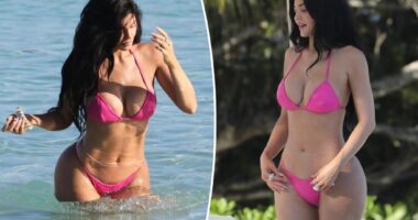 Kylie Jenner gets cheeky in tiny pink bikini on tropical Mother's Day getaway