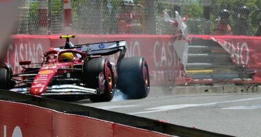 Ferrari's Lewis Hamilton crashed out of practice for the Monaco Grand Prix at 175mph