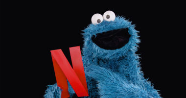 Cookie Monster holding a Netflix "N."