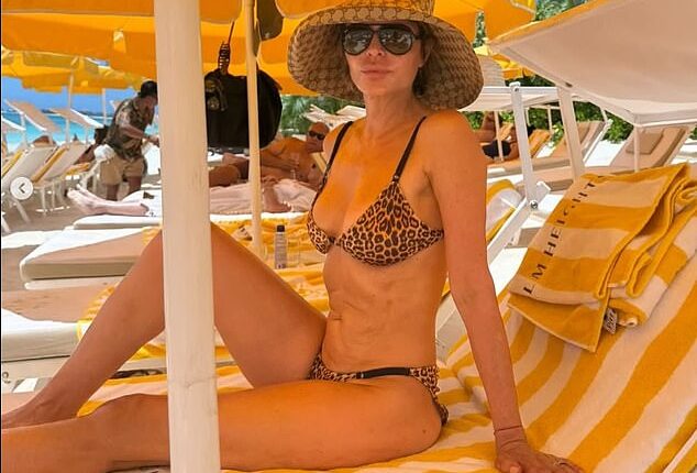 Lisa Rinna flashed her toned body in a leopard print bikini in a post to Instagram on Wednesday
