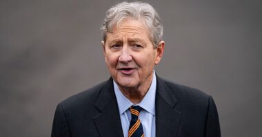 Senator John Kennedy, a Republican from Louisiana, speaks to members of the media outside the White House in Washington, DC, US, on Friday, March 14, 2025