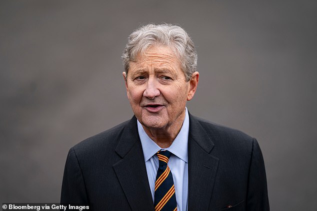 Senator John Kennedy, a Republican from Louisiana, speaks to members of the media outside the White House in Washington, DC, US, on Friday, March 14, 2025