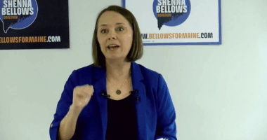 Shenna Bellows speaking to supporters.