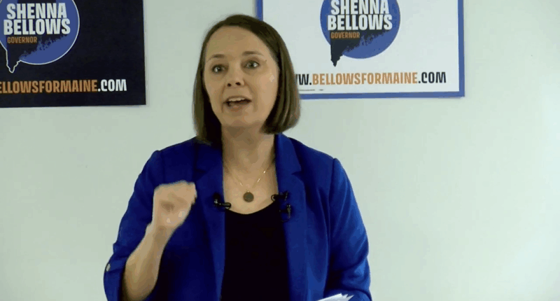 Shenna Bellows speaking to supporters.