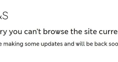 Visitors to the Marks and Spencer website are being greeted with a holding page which says 'Sorry you can't browse the site currently. We're making some updates and will be back soon.'