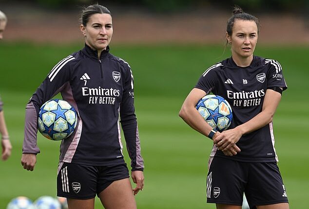 Steph Catley and Caitlin Foord of Arsenal will take on Barcelona in the European Women's Champions League final