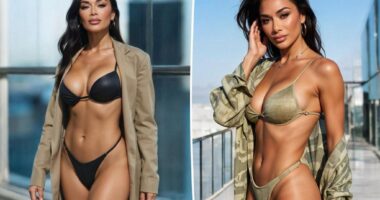 Nicole Scherzinger shows off fit figure in bikinis