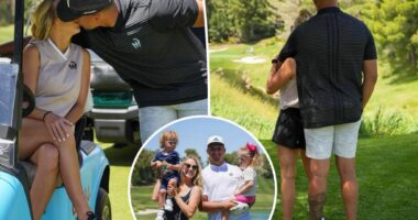 Patrick, Brittany Mahomes pack on sweet PDA during family golf outing with their kids