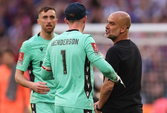 Pep Guardiola CONFRONTS Dean Henderson as Crystal win the FA Cup after goalkeeper escaped red card call before saving penalty in final