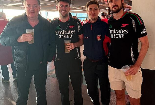 TV personality Piers Morgan watched Arsenal's 1-0 defeat by PSG with his three sons