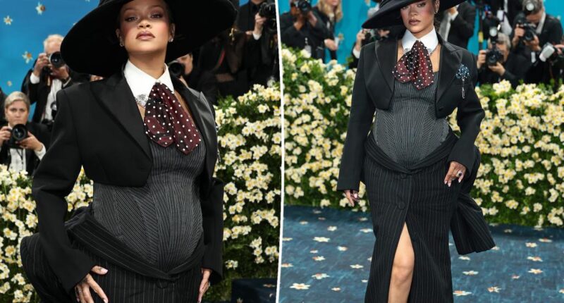 Pregnant Rihanna shows off baby bump on Met Gala 2025 red carpet