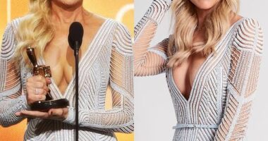 Carrie Bickmore took to Instagram on Monday to share a picture of herself wearing her famous Gold Logie dress in 2015, which she paired with a beanie in a nod to her late husband