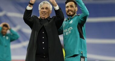 Real Madrid's head coach Carlo Ancelotti and assistant coach - and son - Davide Ancelotti