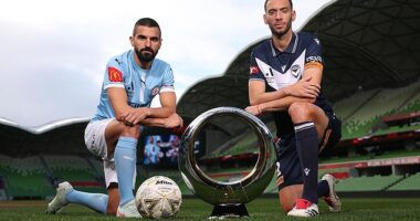 On Saturday, Melbourne City will tackle arch rivals Melbourne Victory in the A-League men's Grand Final at AAMI Park - not that many people even know its on (pictured from left, rival skippers Aziz Behich and Roderick Miranda)