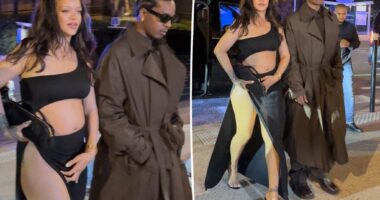 Rihanna bares baby bump in barely-there black dress in Cannes