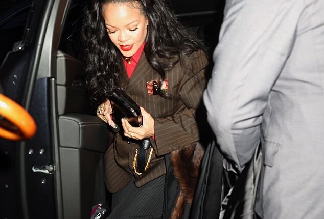 Rihanna looked effortlessly elegant in an androgynous-looking sport coat and slacks as she joined the all-star array of Met Gala co-chairs at Anna Wintour's home in New York City on Sunday