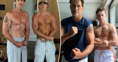 Rob Lowe, 61, and son John, 29, show off matching muscles in shirtless snap
