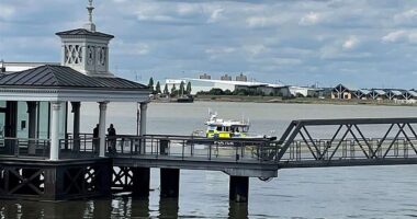 Emergency services rushed to Royal Terrace Pier at Gravesend, Kent, after a boy and girl fell into the Thames at around 1.35pm