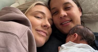 Sam Kerr's son Jagger (pictured) may have been born in England - but he will definitely be raised as an Aussie