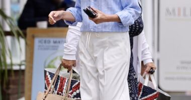 Michelle Keegan showed her support for high street brands as she hit her local town on Wednesday to stock up on the essentials