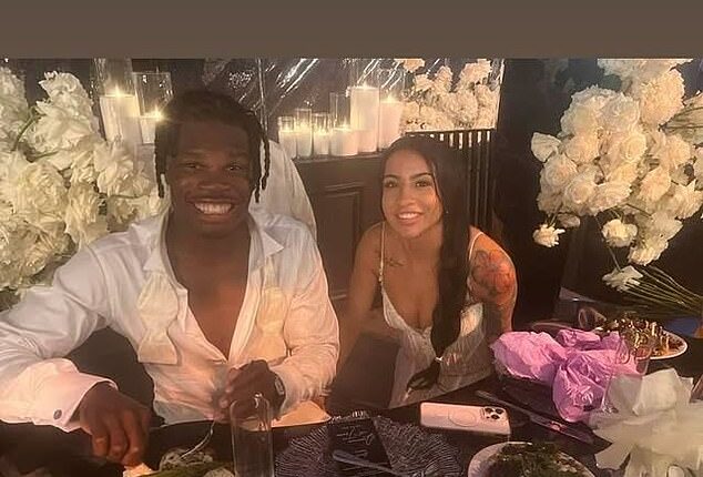 Their first meal as husband and wife: Travis Hunter and his bride Leanna Lenee are all smiles