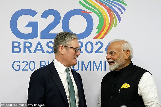 Sir Keir and Mr Modi met at the G20 last November. More than a dozen rounds of talks involving successive governments have taken place since 2022 with the aim of securing a trade pact with India, which is forecast to become the world's third largest economy.